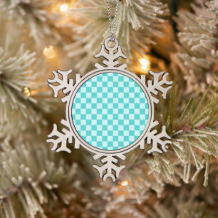 Blue Combination Classic Chequerboard by STaylor Snowflake Pewter Christmas Ornament
