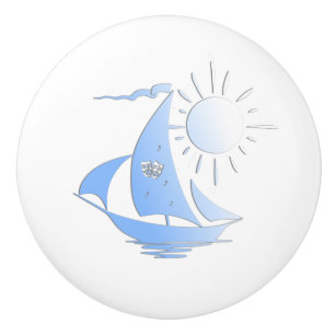Blue Comedy and Tragedy Theatre Sailboat Ceramic Knob