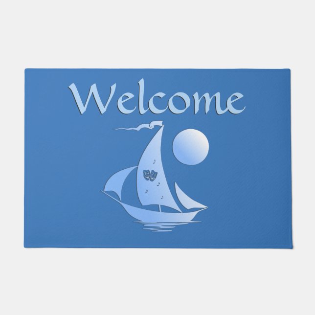 Blue Comedy and Tragedy Theatre Sailboat Doormat (Front)