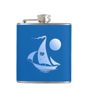 Blue Comedy and Tragedy Theatre Sailboat Hip Flask