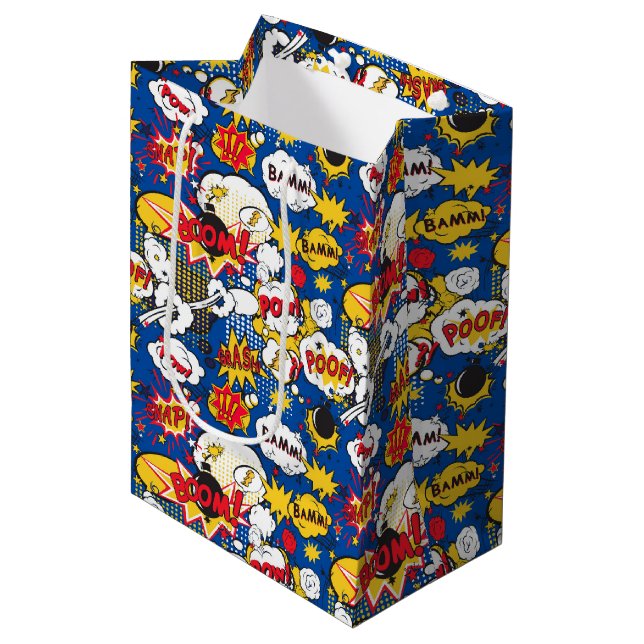 Blue Comic Book Design Pattern Medium Gift Bag (Front Angled)