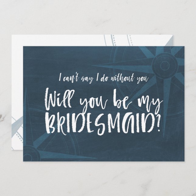 Blue Compass Nautical Will You be My Bridesmaid Invitation (Front/Back)
