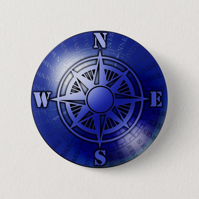 Blue compass rose 6 cm round badge (Front)