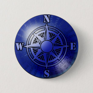 Blue compass rose 6 cm round badge