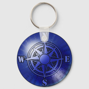 Blue compass rose key ring