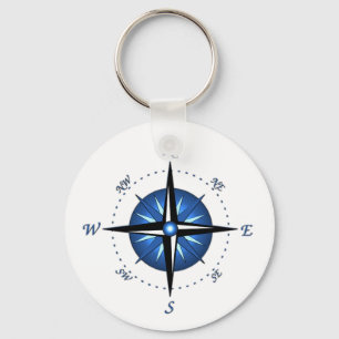 Blue Compass Rose Key Ring