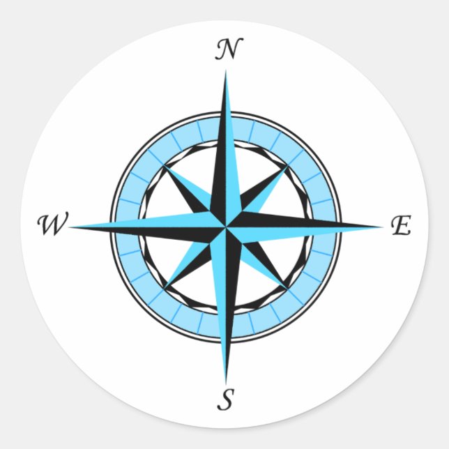 Blue Compass Rose Nautical Icon Classic Round Sticker (Front)