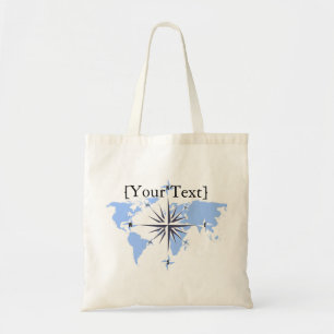 Blue Compass Rose World Map Budget Tote Bag