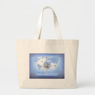 Blue Compass Rose World Map Canvas Tote Bag