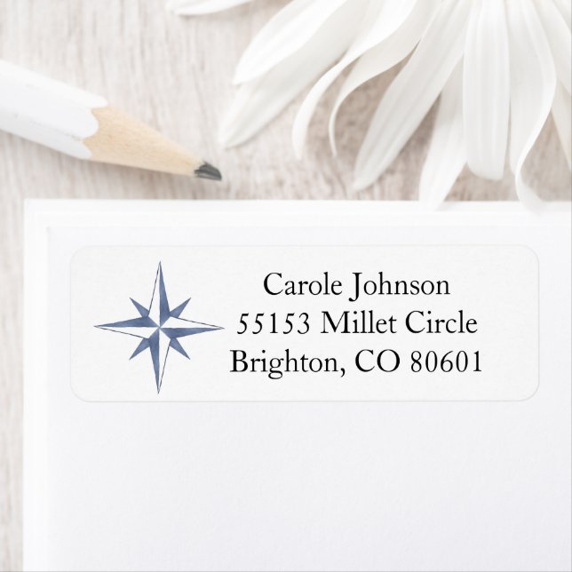 Blue Compass Star Return Address Label (Insitu)