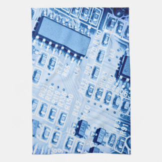 Blue computer motherboard pattern tea towel