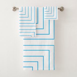 Blue Concentric Square Geometric Pattern Bath Towel Set