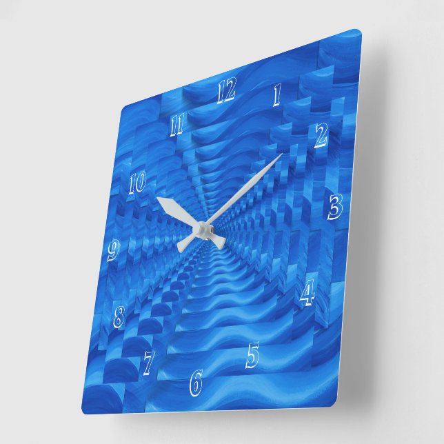 Blue Concentric Squares Wall Clock (Angle)