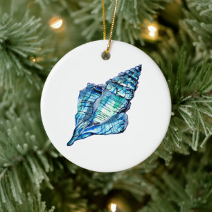 Blue Conch Seashell Ceramic Tree Decoration