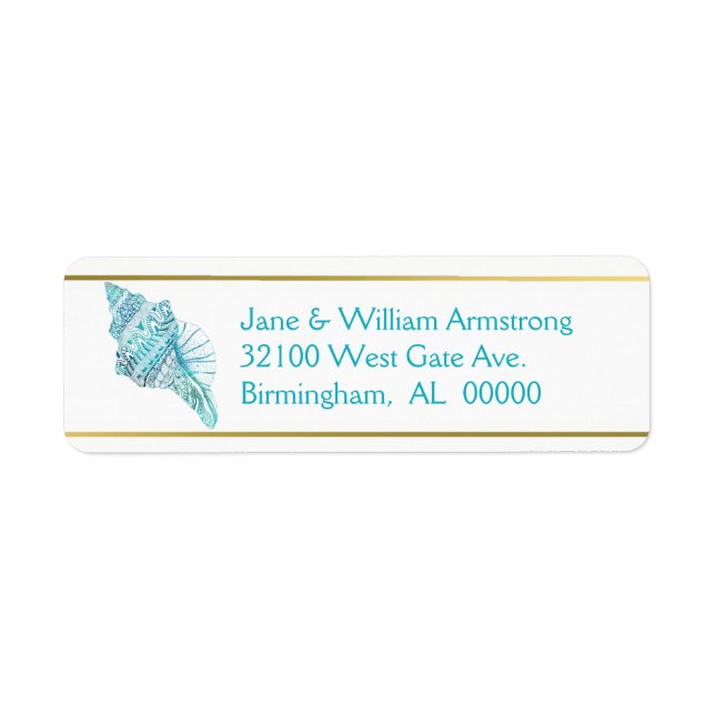 Blue Conch Seashell Wedding Address Labels (Front)