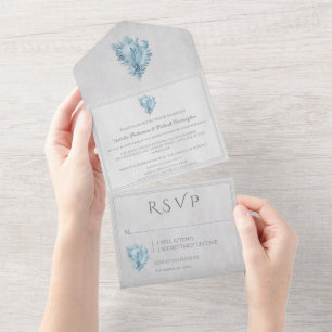 Blue Conch Shell All in One Wedding Invite