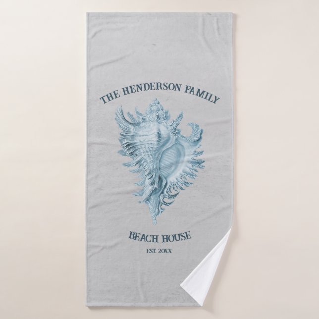 Blue Conch Shell Bath Towel Set (Bath Towel)