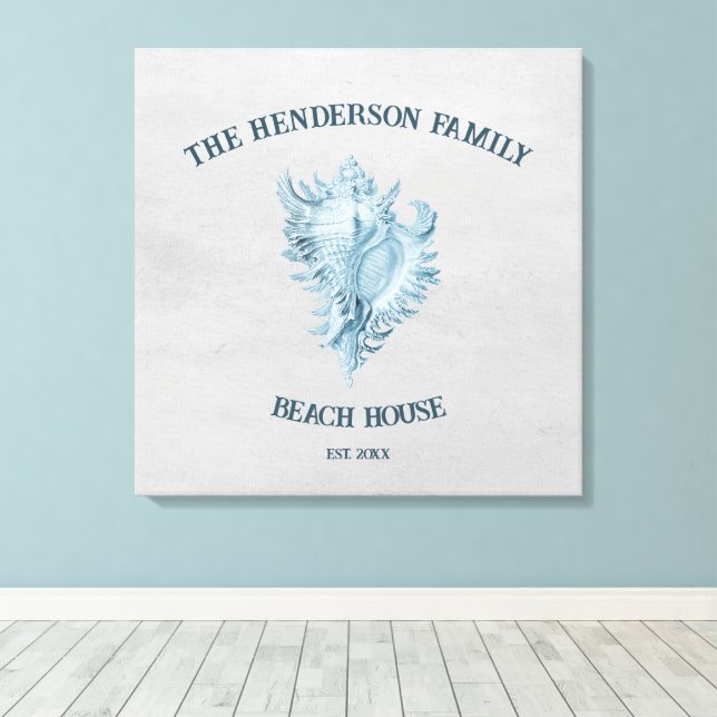 Blue Conch Shell Canvas Print (Insitu(Wood Floor))
