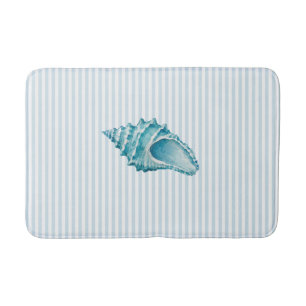 Blue Conch Shell Stripe Seashell Coastal  Bath Mat