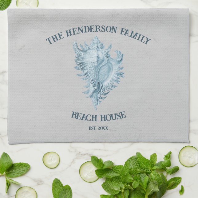 Blue Conch Shell Tea Towel (Folded)