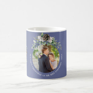 Blue cone newly weds 1st christmas photo coffee mug