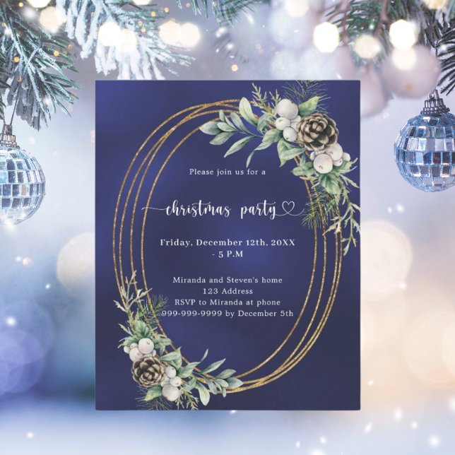 Blue cone pine greenery Christmas Party invitation (Creator Uploaded)
