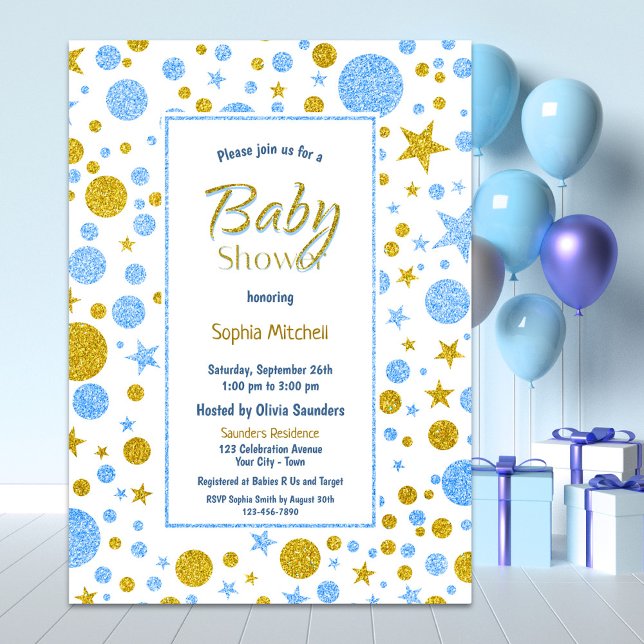 Blue Confetti Boy Baby Shower Invitation (Creator Uploaded)