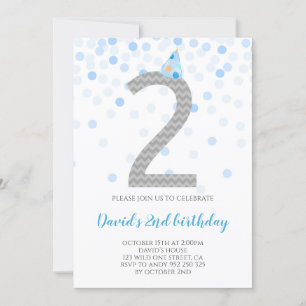 Blue Confetti Boy Party 2nd Birthday Invitation
