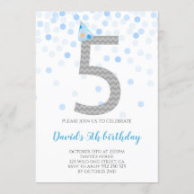 Blue Confetti Boy Party 5th Birthday