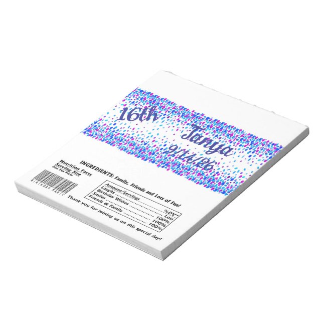Blue Confetti Candy Bar Wrapper Party Favour Notepad (Rotated)