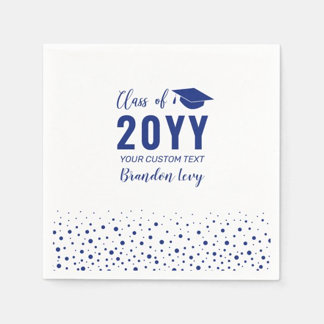 Blue Confetti Class of Year Graduation Party Napkin (Front)