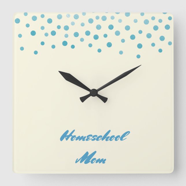 Blue Confetti Homeschool Mum Square Wall Clock (Front)