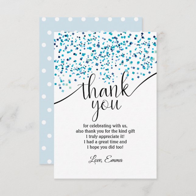 blue, confetti,  thank you card (Front/Back)