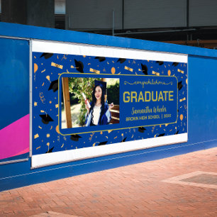 Blue Congrats Graduate Custom Photo Graduation  Banner