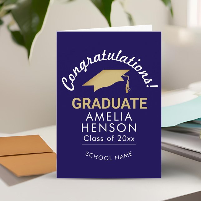 Blue Congratulations Graduate Graduation Cap Card (Creator Uploaded)