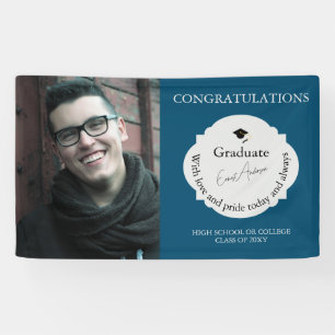 Blue Congratulations Graduate Photo Graduation Banner