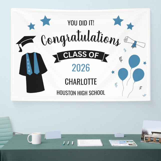 Blue Congratulations Graduation Banner (Tradeshow)
