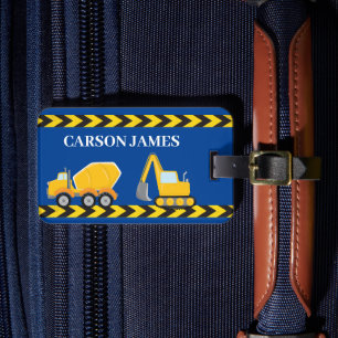 Blue Construction Truck Boys Personalised Kids Luggage Tag