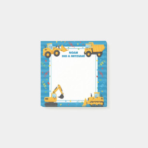 Blue Construction Trucks Personalized Mitzvah  Post-it Notes