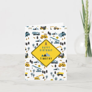 Blue Construction Trucks & Site Theme Birthday  Card