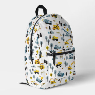 Blue Construction Trucks & Site Theme Boys Printed Backpack