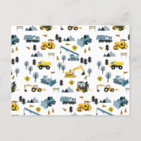 Blue Construction Trucks & Site Theme Pattern