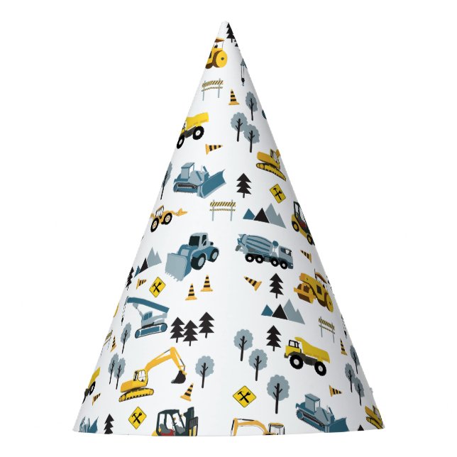 Blue Construction Trucks & Site Theme Pattern Party Hat (Front)