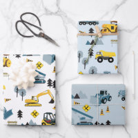 Blue Construction Trucks & Site Theme Pattern 