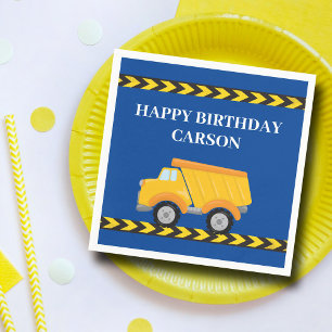 Blue Construction Vehicle Custom Birthday Party Napkin