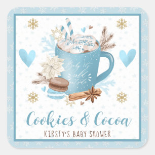 Blue Cookies and Cocoa Baby Shower Square Sticker