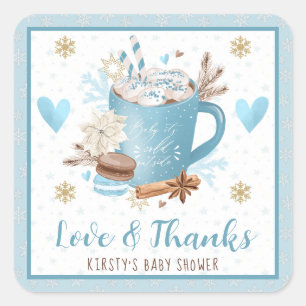 Blue Cookies & Cocoa Baby Shower Favor Square Sticker