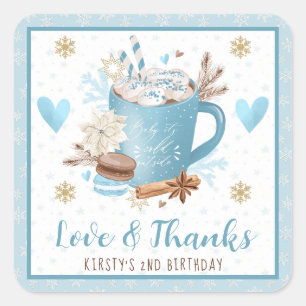 Blue Cookies & Cocoa Birthday Party Favour Square Sticker