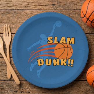 Blue Cool Basketball Slam Dunk Birthday Paper Plate