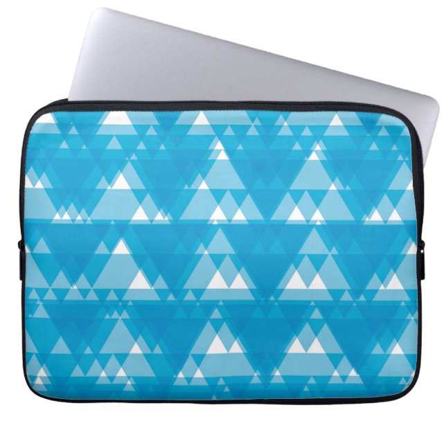 Blue, cool, modern, trendy overlapped triangles laptop sleeve (Front)